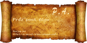 Prépost Alex névjegykártya